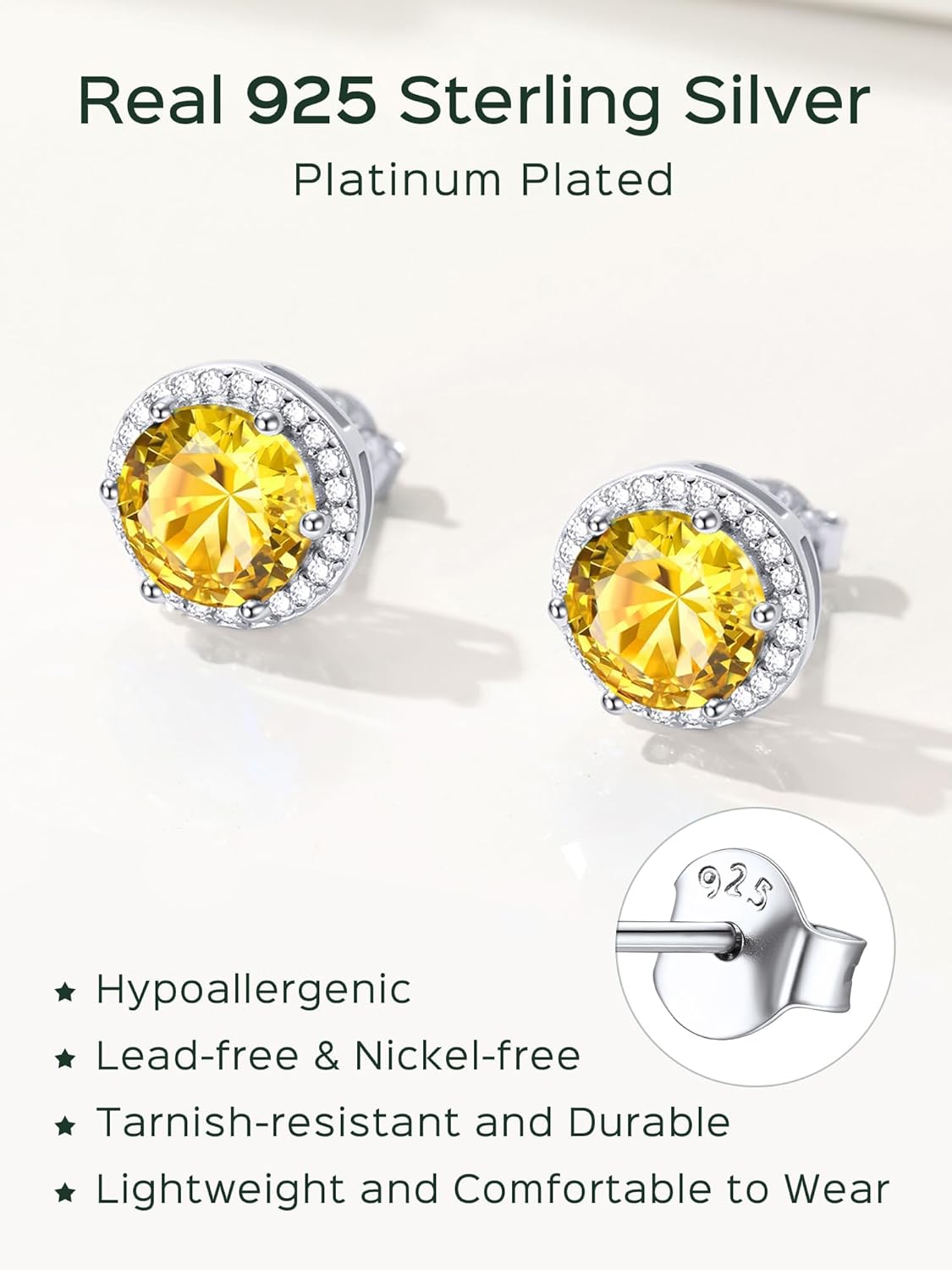 ChicSilver 925 Sterling Silver Birthstone Earrings for Women, 8MM/2 Carat Heart & Round Cubic Zirconia Stud Earrings, Hypoallergenic Jewelry, Ideal Birthday or Christmas Gifts - Image 4