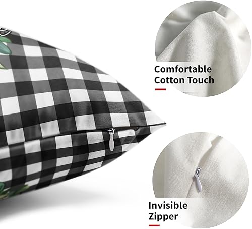 Miniatura 3 de Juego de 2 fundas de almohada lumbar de 12 x 20 pulgadas con diseño de flores de primavera y diseño de corona de búfalo blanco y negro, fundas