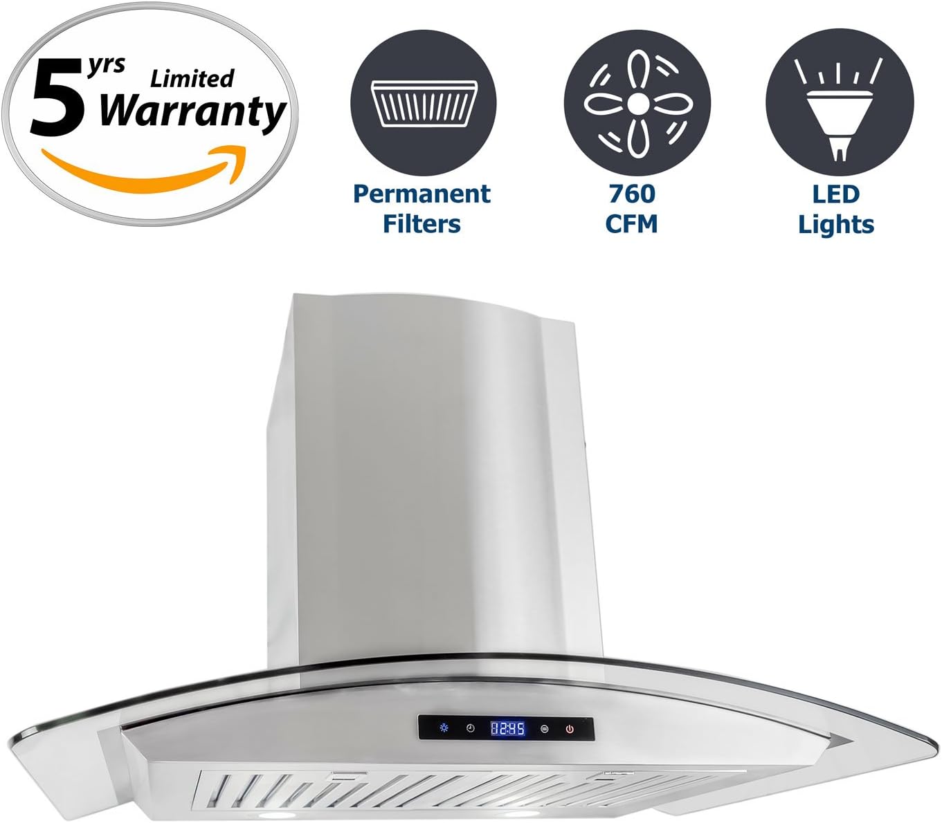 Cosmo 30 in. Ducted Wall Mounted Range Hood with Tempered Glass Visor, LCD Display