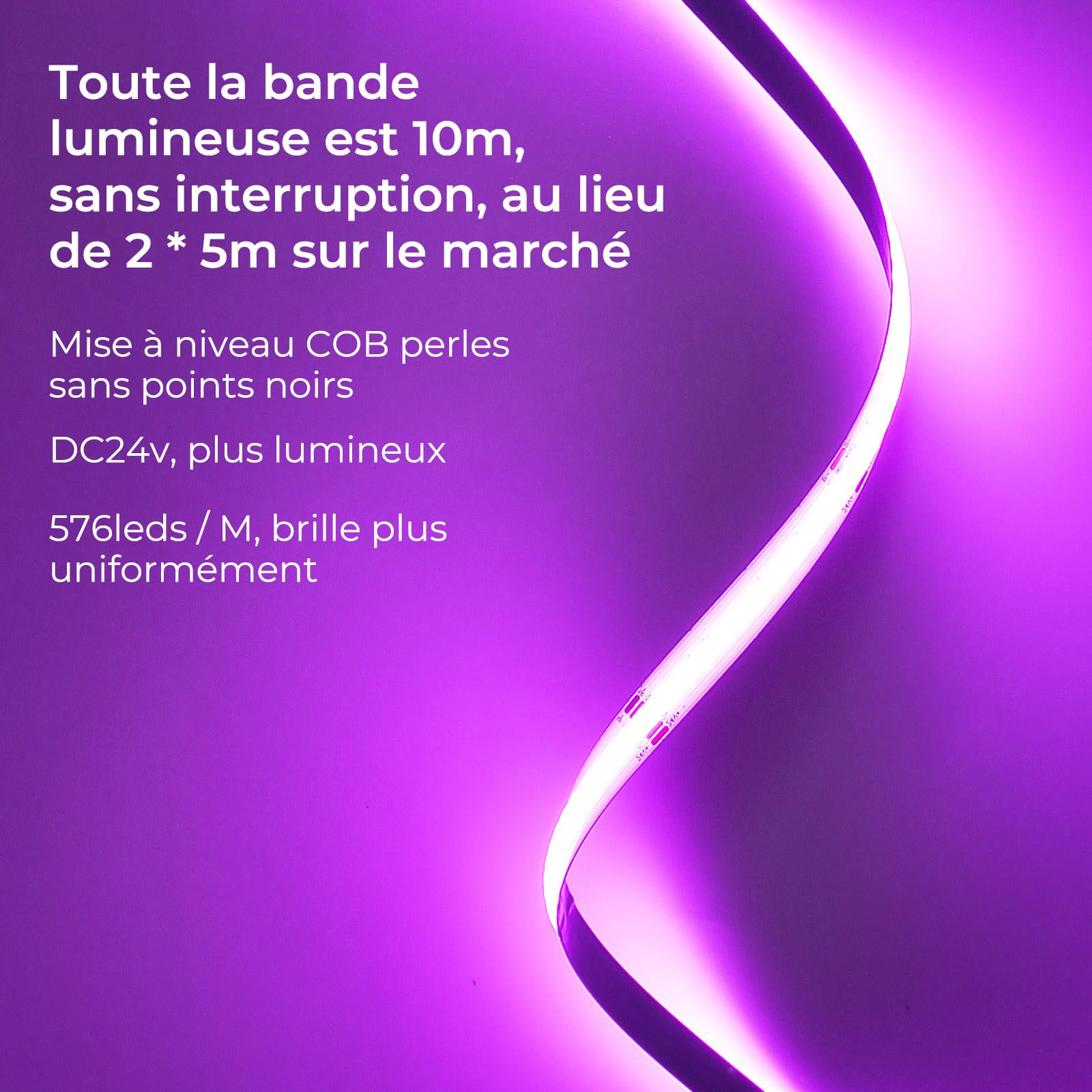 10M Wifi COB RGB Ruban Led Chambre 576led/M 5760leds 24V Bande LED fonctionne avec Google Home assistant/Alexa,Rubans à LED dimmable Led Strip avec télécommande