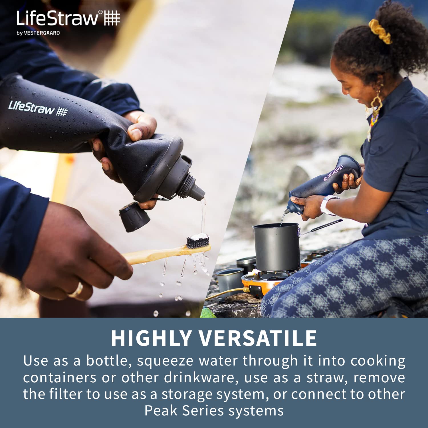 LifeStraw Peak Series - Borraccia pieghevole con sistema di filtraggio dell'acqua – 650ml per trail running, hiking, viaggi, ciclismo, e pesca. Senza BPA, Mountain Blue (blu)