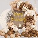 Happy Birthday Decoration Kit for Boys Girls – 63 pcs Retro Brown Beige Sand White Balloon Arch Garland Kit with Birthday Banner, Arch Strip & Glue Dots for Birthday Party Decorations AR Giftzadda gallery image