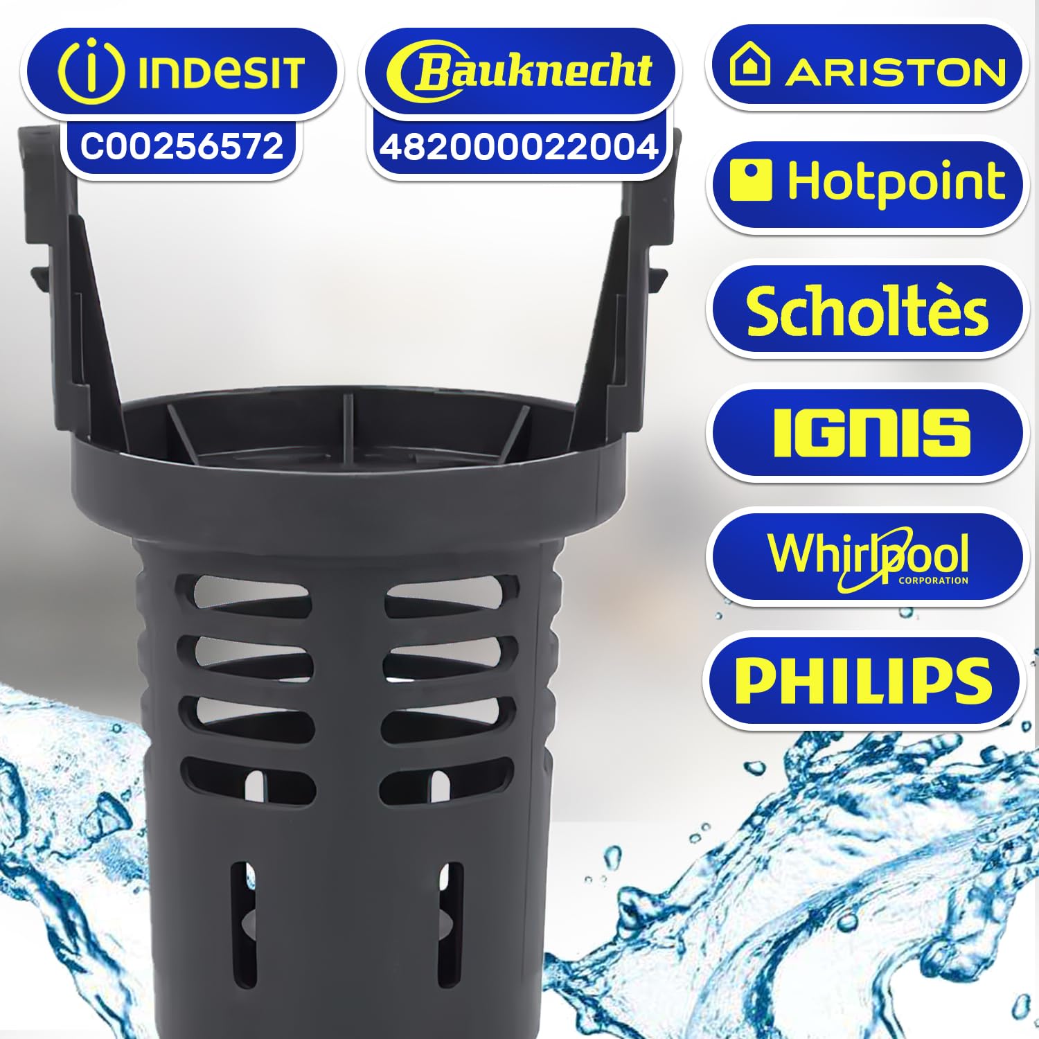 Filter Zentraler für Spülmaschine 106x74x64 mm Hat den Originalcode C00256572 für Indesit 482000022004 für Whirlpool - MONTERAL