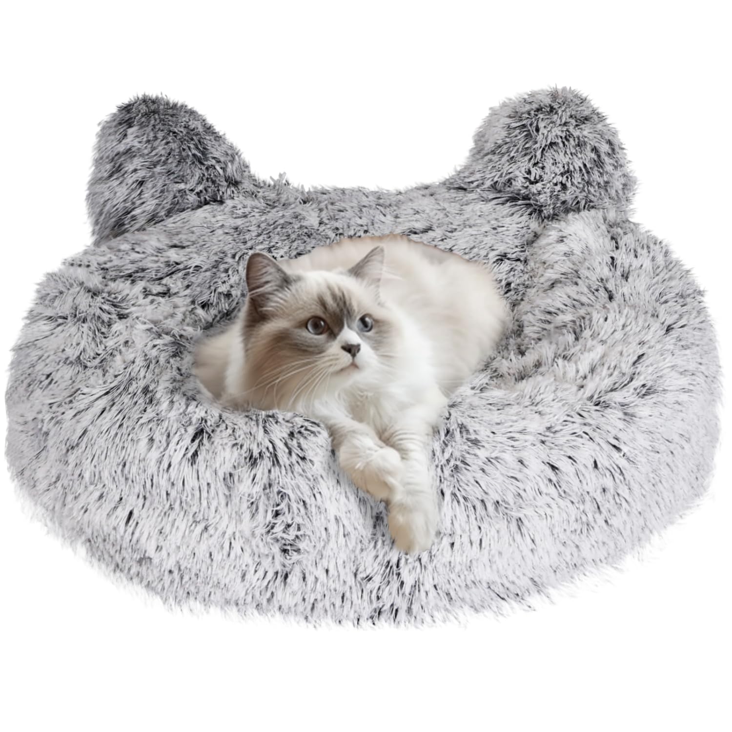 Nobleza Cama Gato, Cama para Mascotas Lavable,Tela Suave con Bola Colgante Juguete Cat, Forma de Oreja de Gato, 50X50X14CM