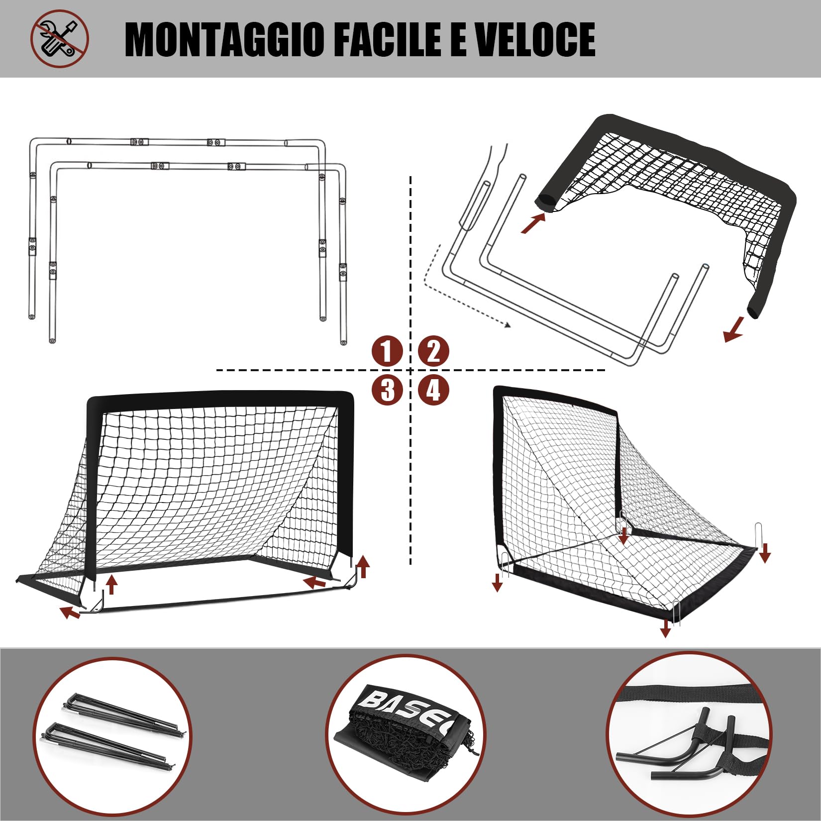 Porte da Calcio per Giardino, Porta da Calcio per 120x90cm, Porticine Da Calcio con Aste In Fibra di Vetro e Reti di Alta Qualità, Bullseye e Borsa per Giardino e Gioco per Interni