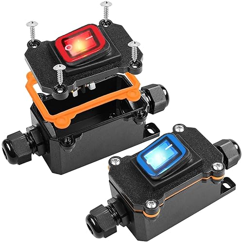 Miniatura 8 de MKBKLLJY 2 interruptores de cable en línea de 12 V CC 20 A, IP66, interruptor impermeable DPST 4 pines, 2 posiciones de encendido y apagado,