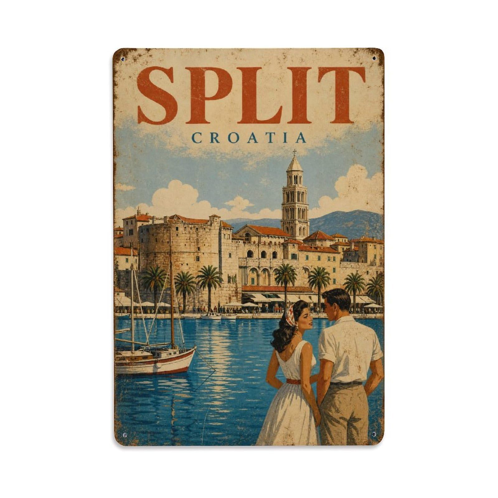 Retro Travel Croatia Split Metal Tin Sign