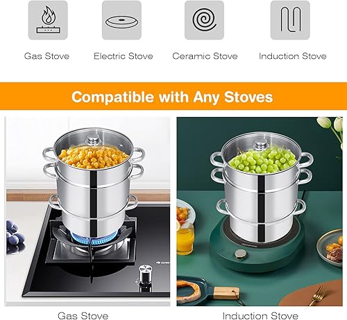 Miniatura 4 de PETSITE Exprimidor de vapor de 11 cuartos de galón de acero inoxidable, olla extractora de vapor para conservas de frutas y verduras con tapa de