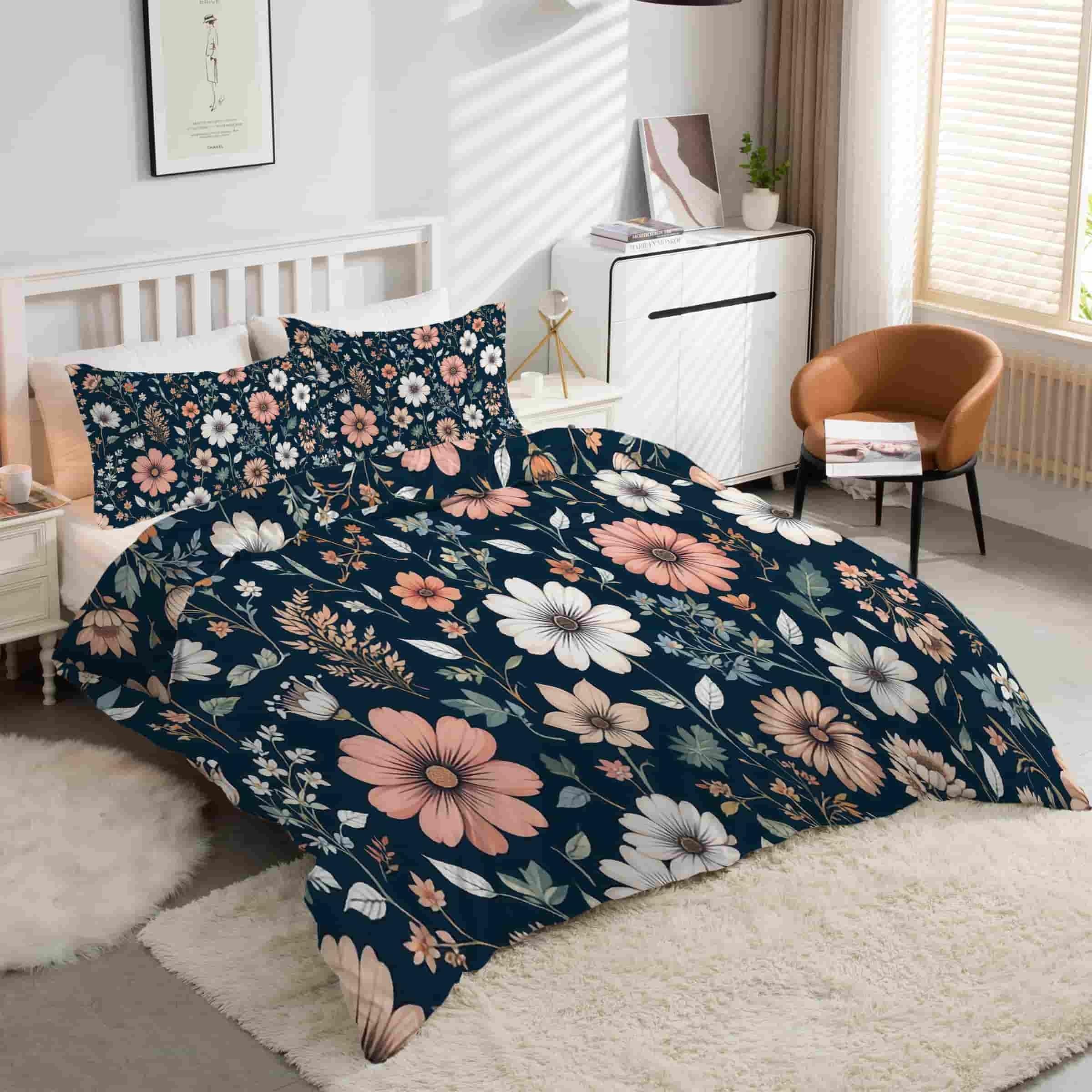 Housse de couette 220x240 microfibre douce ensemble de literie 3 pièces floraux