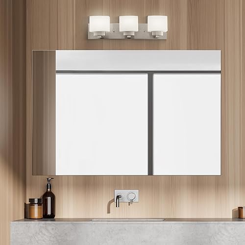 Miniatura 6 de Design House Dove Creek - Lámpara de tocador, regulable, vidrio esmerilado, 3 luces, baño, níquel satinado, 24 x 6 x 6.5 pulgadas, artículo 578005