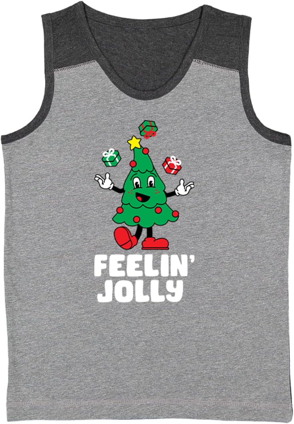 Feelin' Jolly - Christmas Tree Character Youth Contrast Back Tank Top