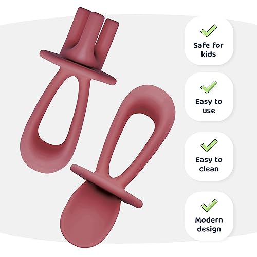 Miniatura 5 de Tiny Twinkle Utensilios de entrenamiento de silicona, cucharas y tenedores para bebés para entrenamiento de autoalimentación, utensilios de destete