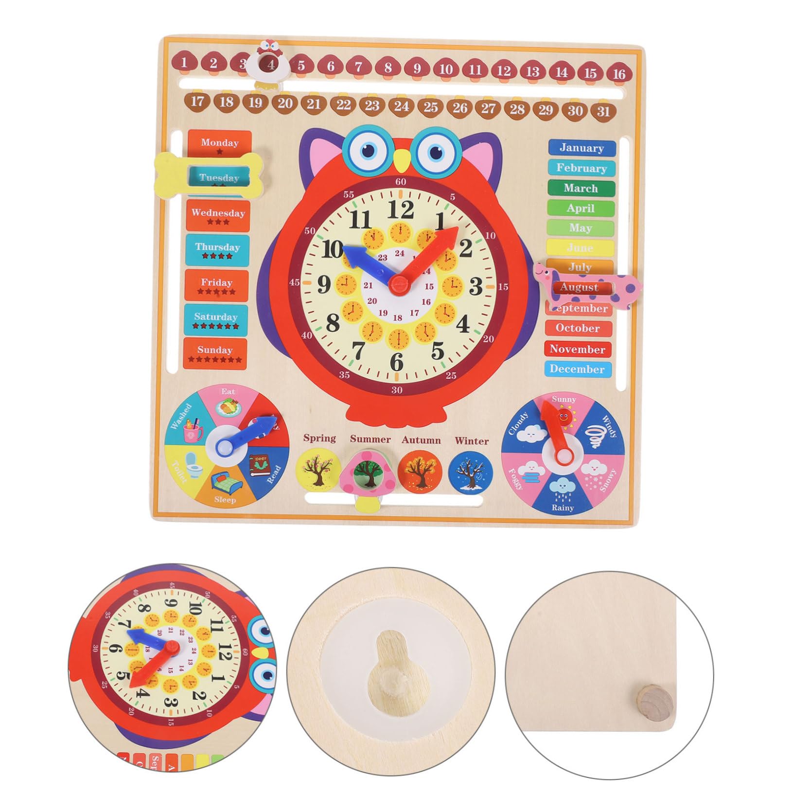 Reloj Educativo de Madera para Juguete Multifunción de Aprendizaje Estaciones Tablero de Reconocimiento de Colores y Números para Desarrollo Cognitivo Infantil