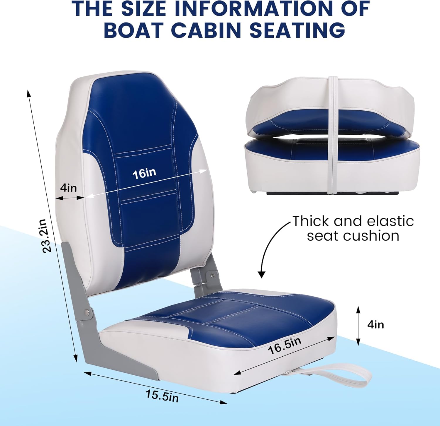 GAOMON 2 Pack High Back Boat Seats, Blue/White, Folding, Stainless Steel Screws Included, Universal Fit