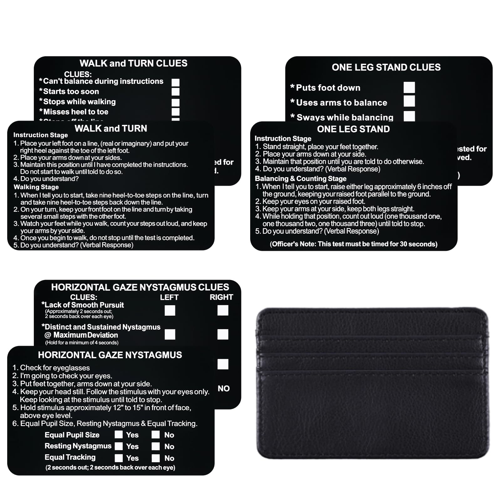JunehenTB 3PCS/Set SFST Thick Card Standardized Field Sobriety Test Instruction Card with Wallet, Black Metal Bend-Resistant Card SFST Instruction