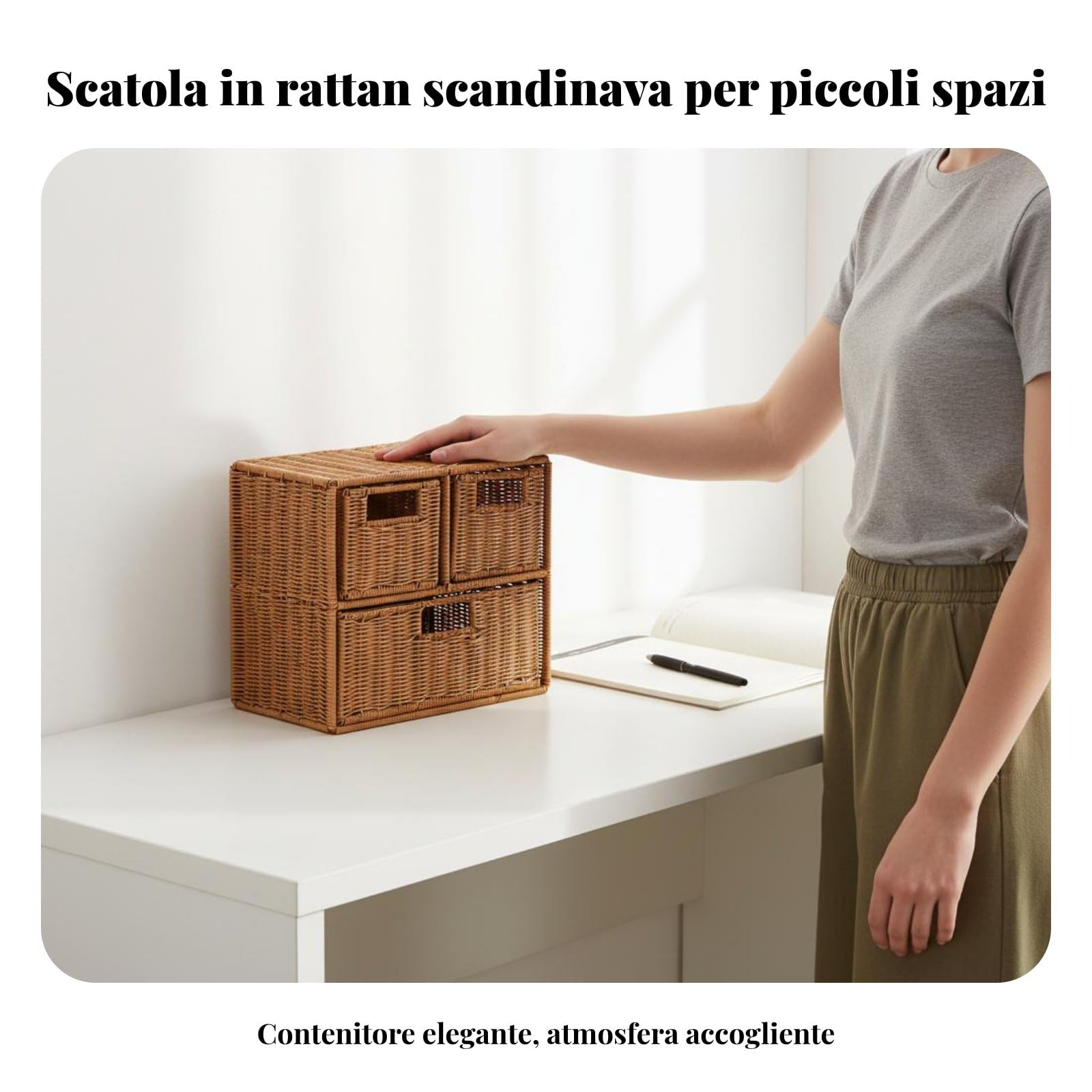 rockible Armadio Portasciugamani Organizer Desktop con Più Cassetti Pratici Ed Effetto Rattan per Riordino Cosmetici E Altri Articoli Adatto per Camera Scrivania Studio Ufficio Dormitorio