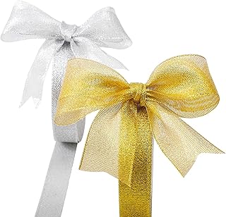 Maiitmorリボン ゴールド シルバー 2巻入 幅15mm×22M巻 バレンタインギフトラッピング ラッピング リボン サテンリボン 飾り 工芸品 飾り プレゼント包装用 服装アクセサリー (2巻 ゴールド シルパー 幅1.5㎝)