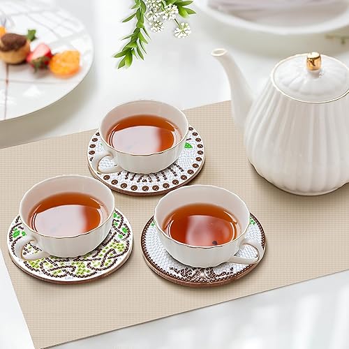 Miniatura 6 de Juego de 8 posavasos con diseño del árbol de la vida, con soporte para manualidades, diseño del árbol de la vida, posavasos antideslizantes para