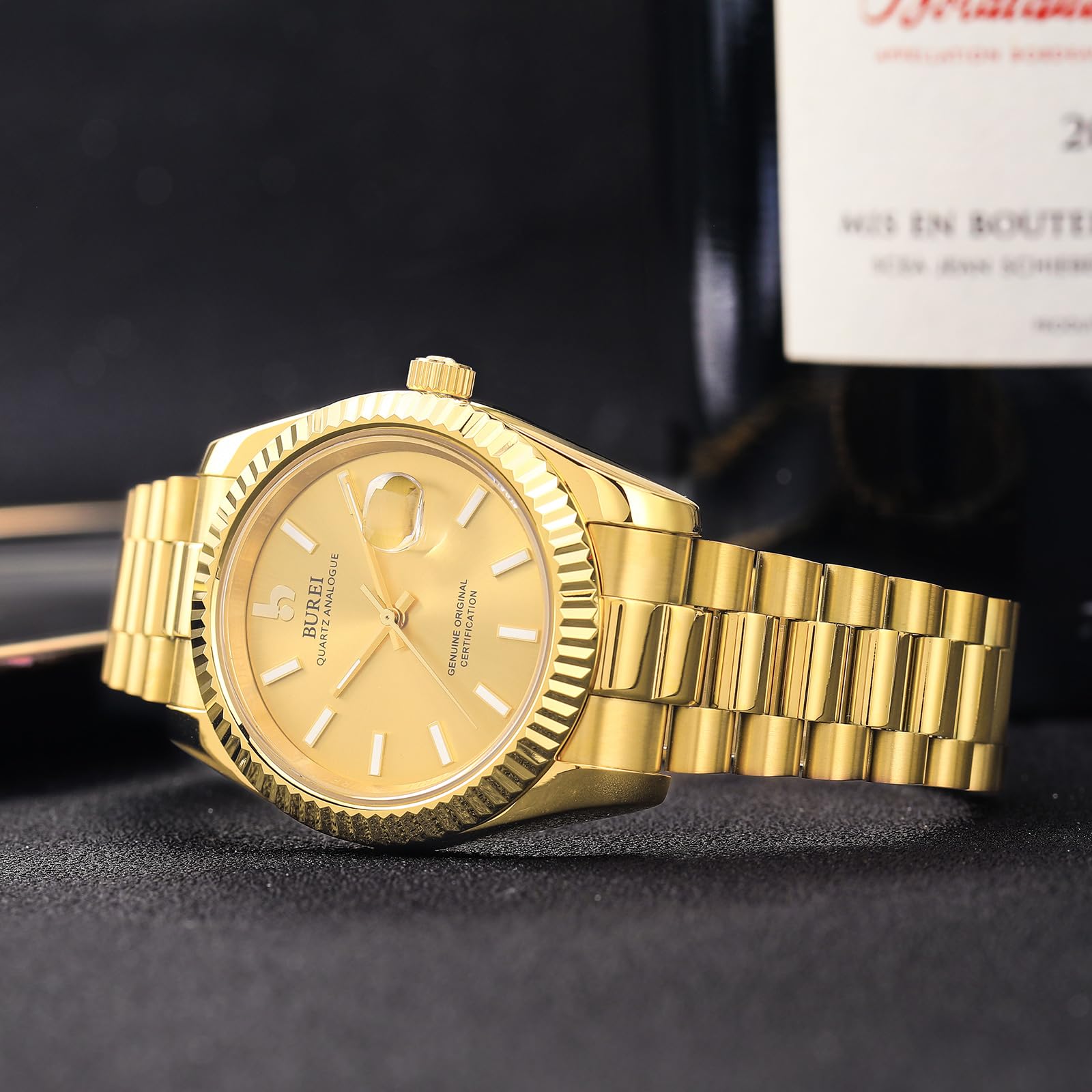 BUREI Orologi da uomo di lusso, in acciaio inox, analogico, alla moda, impermeabile, idea regalo per uomo