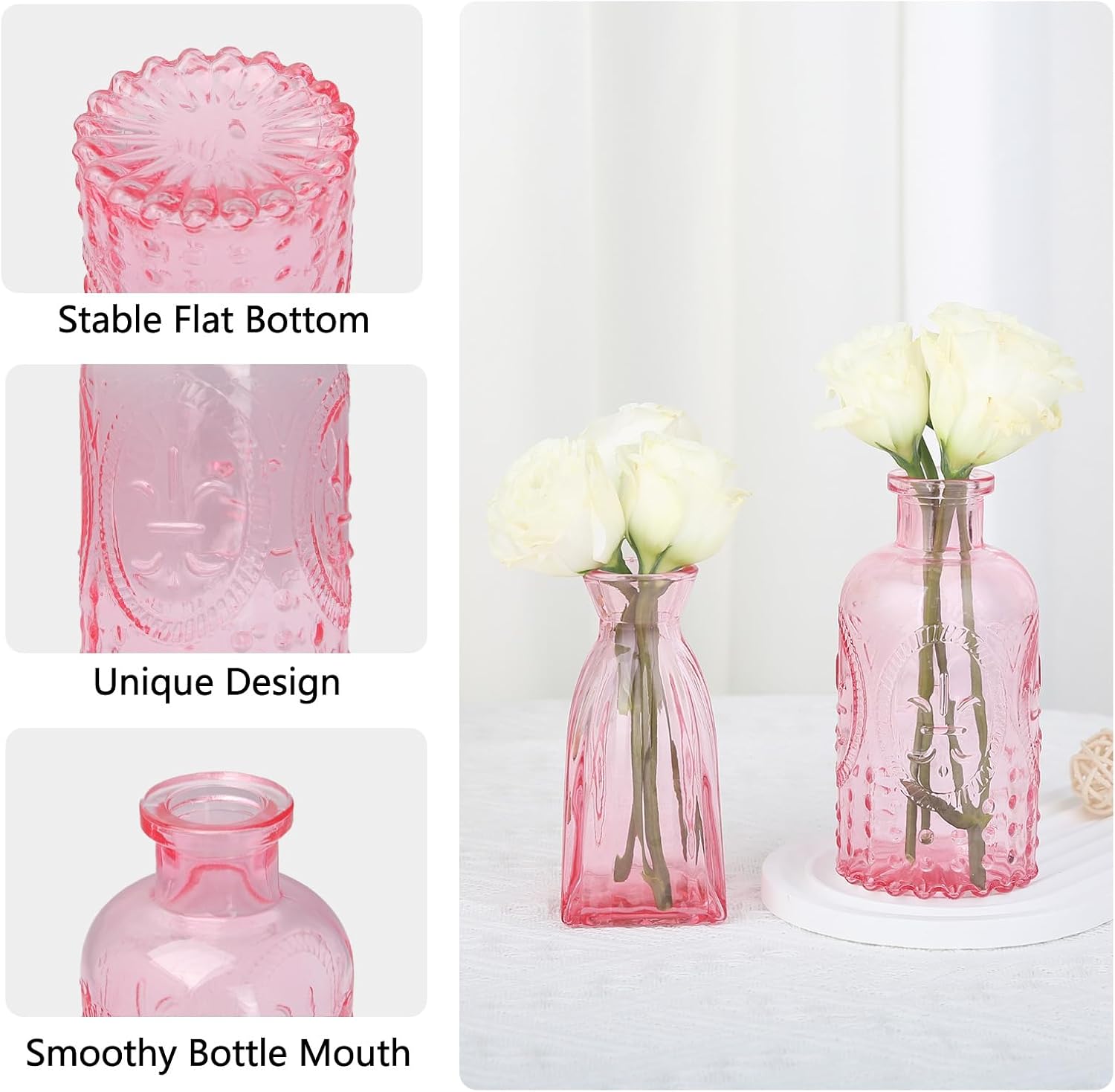RUCKAE Pink Flower Vase in Bulk 22 Glass Bud Vases Vintage Small Vases for Centerpiece Table Wedding Decorations Home Decor Party (Pink) - Image 5