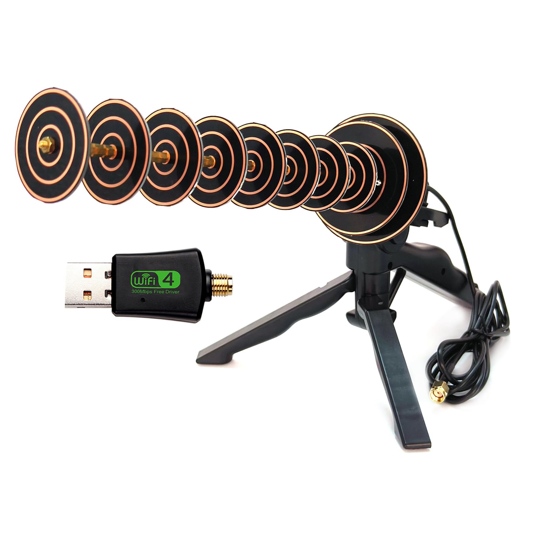 2.4G WIFI Yagi Directional Antenna USB Wireless Adapter Laptop Desktop PC Signal Increase Extension Long Distance Reception (USB Adapter and WIFI Antenna)