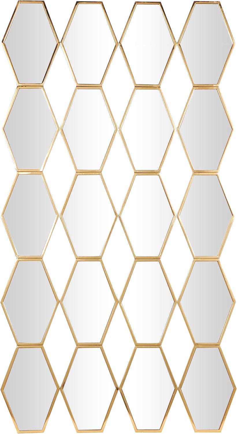 Deco 79 Metal Geometric Wall Mirror with Diamond and Hexagon Shaped Mirrors, 29" x 1" x 53", Gold