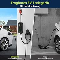 SYNCWIRE 11 kW Elektromos Autó Töltő - Type 2 Csatlakozó, 7,5m Kábel, 3 Fázisú, Állítható Töltőerő, LCD Kijelző, IP65 Vízálló, Kábeltartóval 2