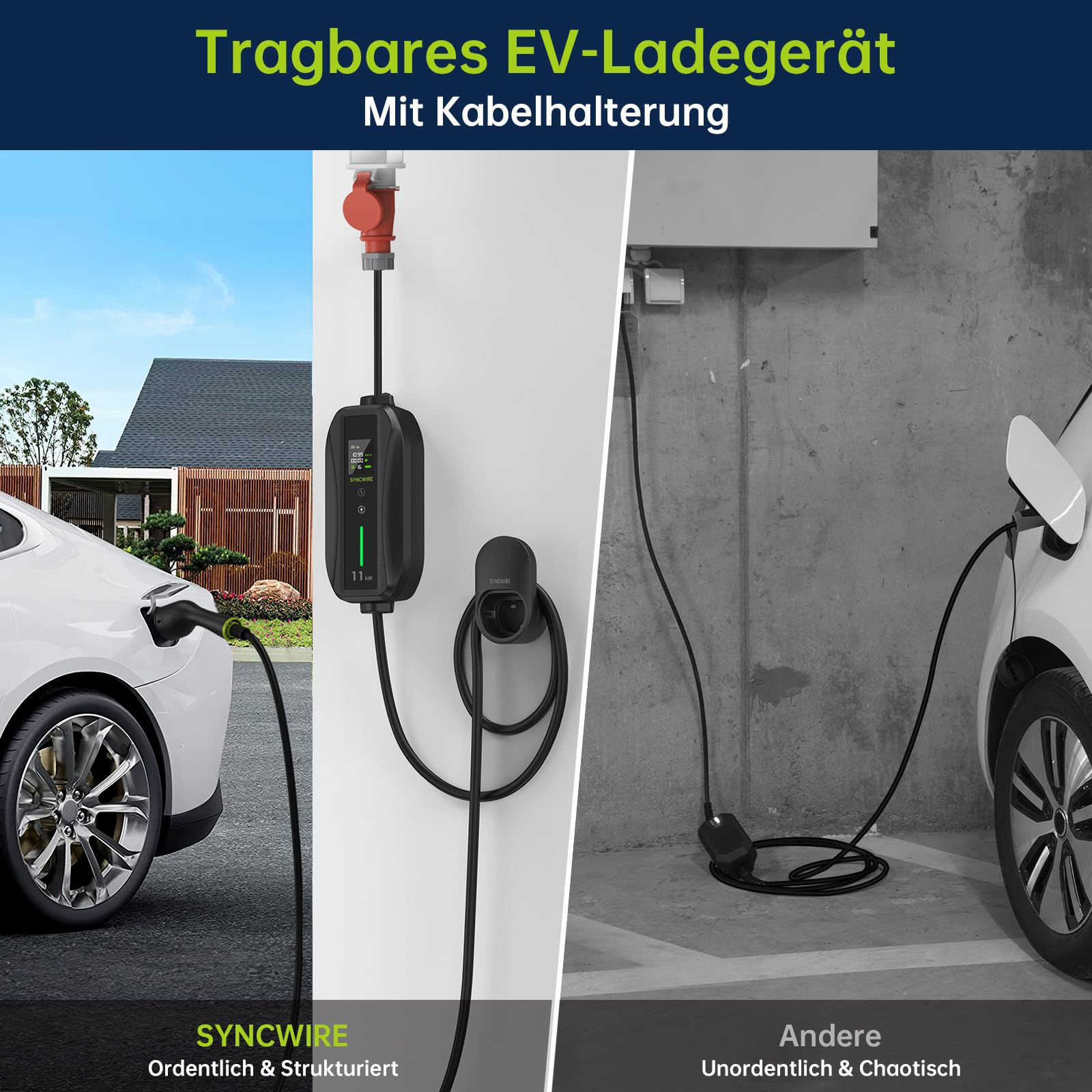Draagbare EV-lader type 2 CEE 11kW met 8m kabel