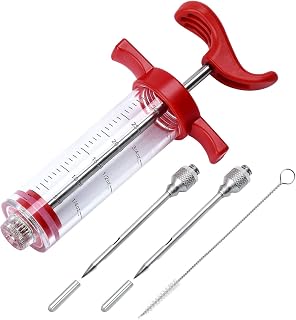 DIMESHY Meat Marinade Injector Kit - 1oz Plastic Turkey Injector with 2 Stainless Steel Needles & Cleaning Brush for Juicy BBQ