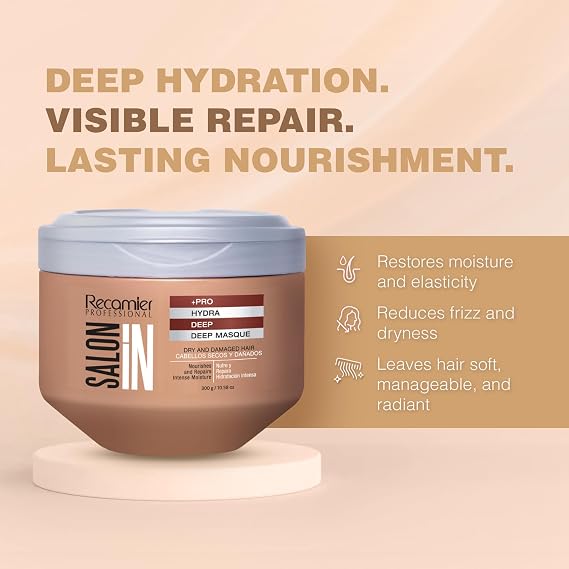 Salon In by Recamier | Hydra Repair Deep Treatment Mask | Intense Hydration & Repair for Dry, Damaged Hair | 10.58 oz / 300 g