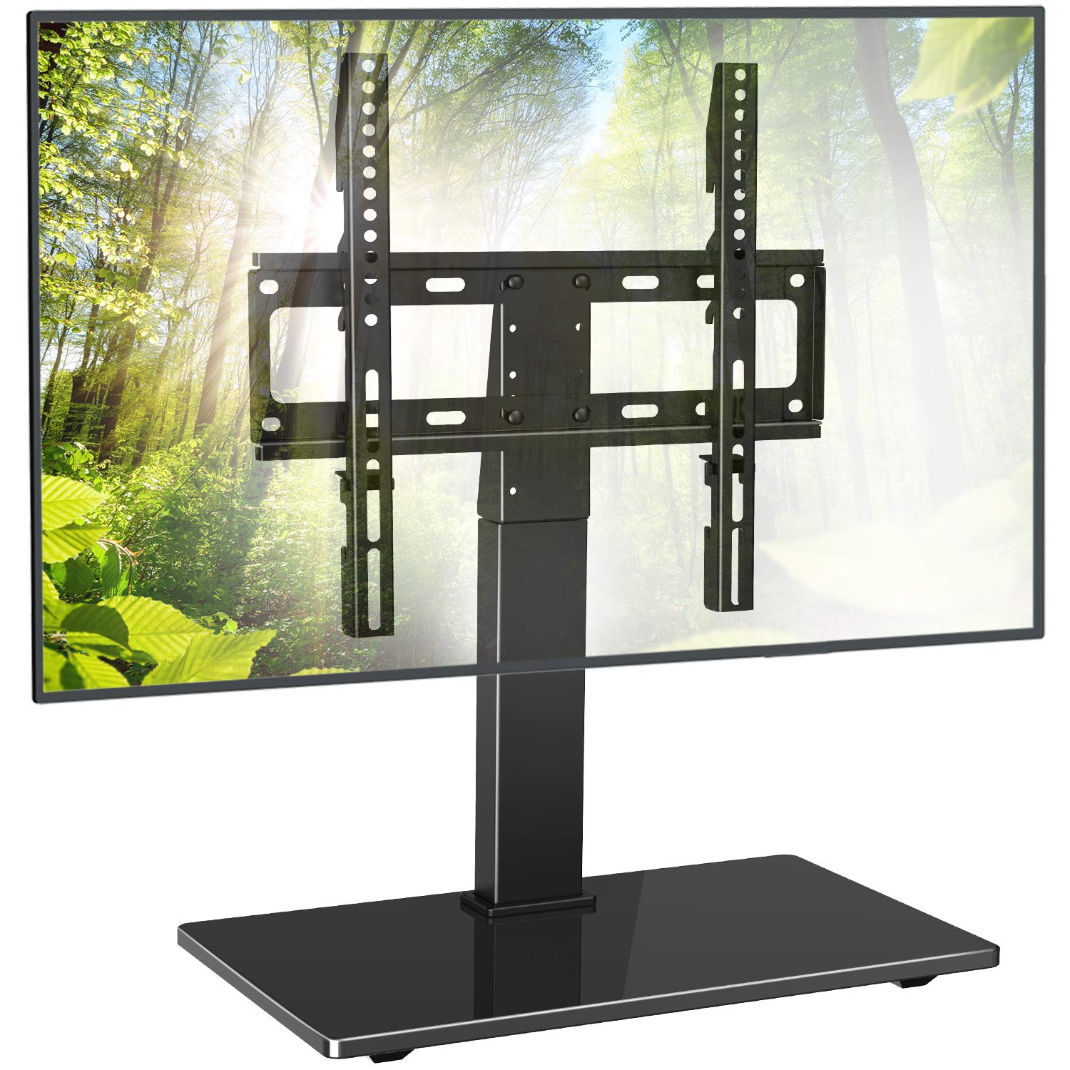 PERLESMITH Universal Swivel TV Stand - Table Top TV Stand for 26-55 Inch LCD LED TVs - Height Adjustable TV Mount Stand with Tempered Glass Base, VESA 400x400mm, Holds Up to 88lbs