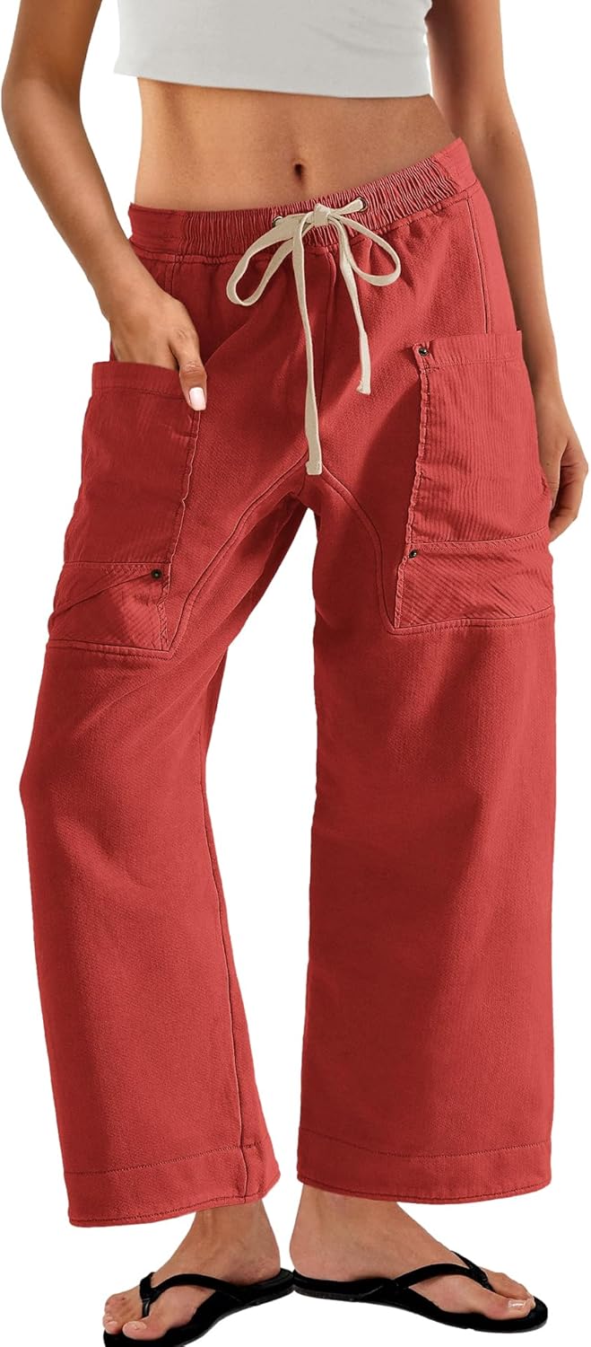 Panadila Women Wide Leg Pants Drawstring Barrel Sweatpants Baggy Cargo Pants Lounge Trousers with Pockets - Image 2