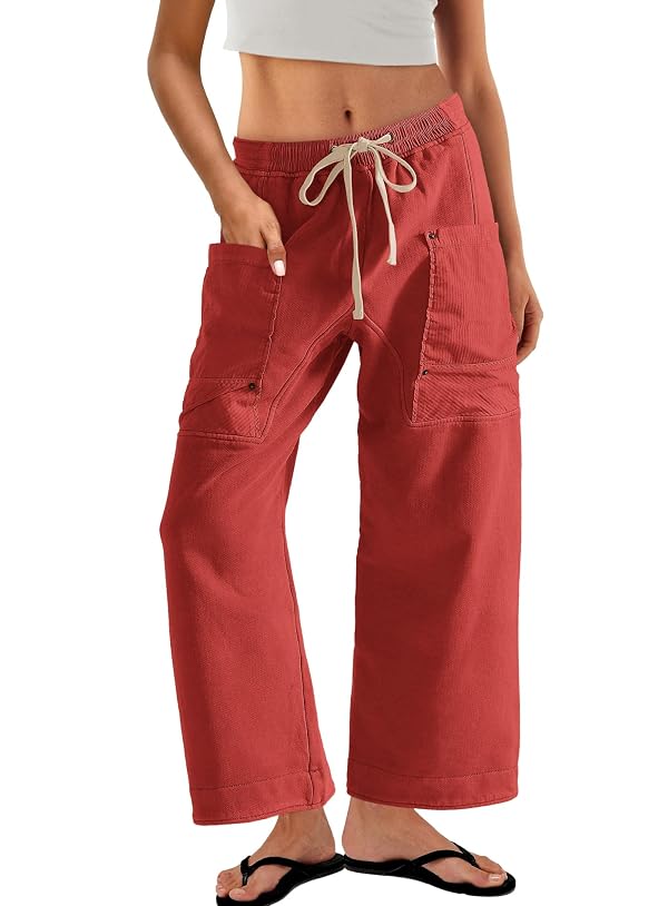 Panadila Women Wide Leg Pants Barrel Baggy Sweatpants (Red,L) by Panadila - Used condition - Image 2