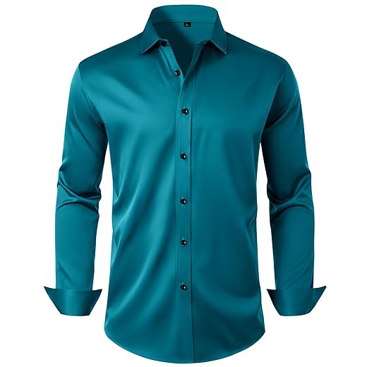 Alimens & Gentle Camisa social masculina antiodor, manga comprida, sem rugas, elástica, abotoada, negócios, formal, casamento