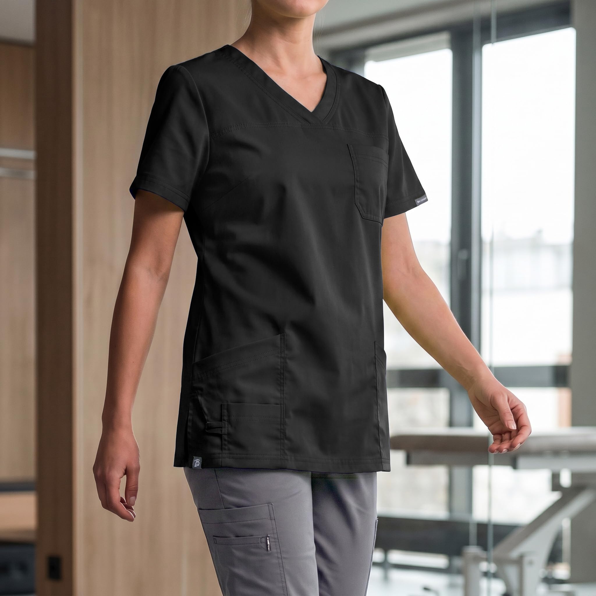 Túnica elástica con Cuello en V para Mujer Victoria, Uniforme médico de enfermería, Túnica Antideslizante, Top de Manga Corta, Chaqueta de Chef, Uniforme de Chef con Spandex