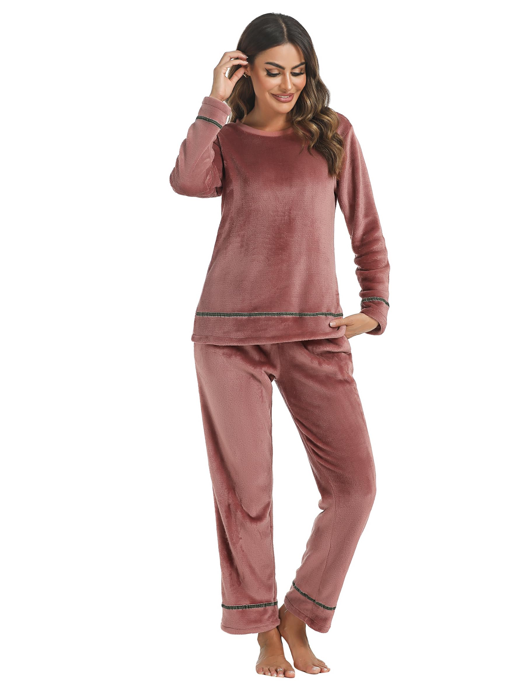 Sykooria Pigiama Donna Felpato Invernale Pigiama Flanella da Donna Set Pigiama da Donna in Due Pezzi Manica Lunga da Notte Caldo e Pantaloni con Tasca S-XXL