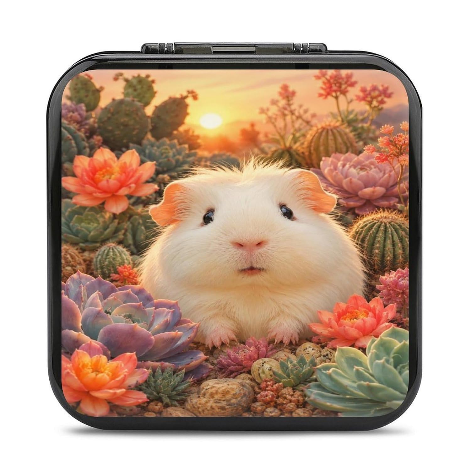 RSIFBJD Warm White Guinea Pig Garden Succulent 24-Slot Game & Memory Card Storage Case, Portable Travel Organizer for Handheld Console Games, Shockproof Hard Shell Protective Box