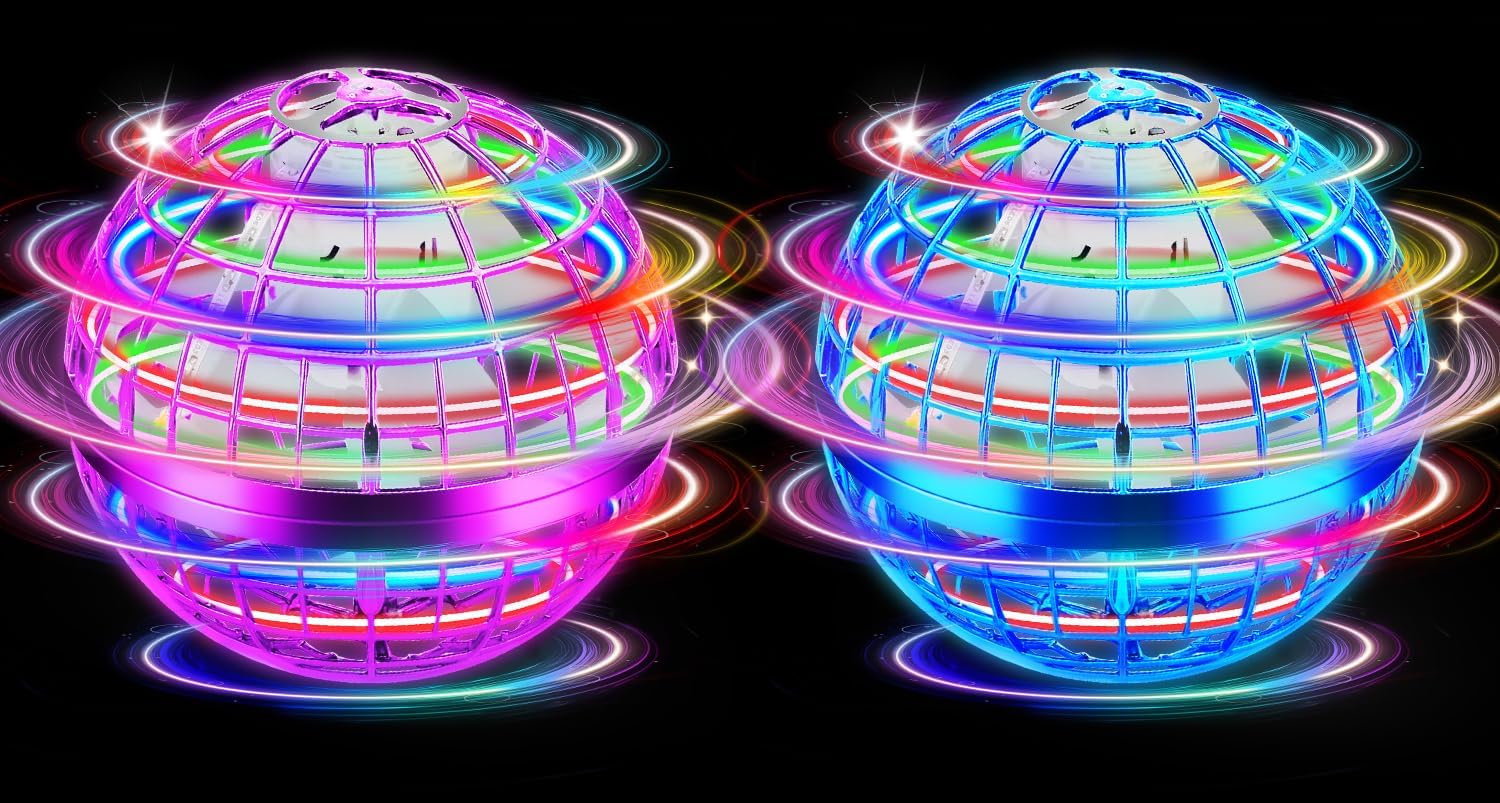 Flying Orb Ball Toy, 2026 Upgrade Hand Controlled Hover Ball with LED Lights,360° Rotating Boomerang Globe Cool Mini Drone, Ideal Birthday&Christmas Gift for Boys Girls-Blue & Purple