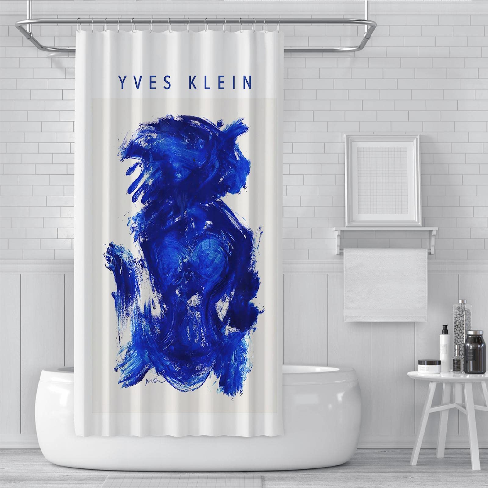Cortina de Ducha Azul de Yves Klein Cortina de Ducha Abstracta con Ganchos Cortina de Ducha Brillante Moderna Cortina de Ducha Impermeable para baño W200xL220cm
