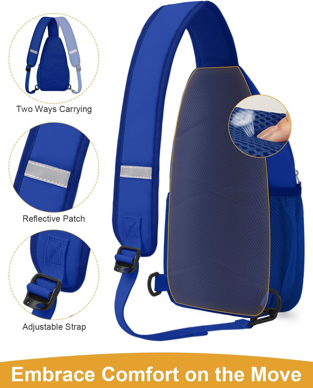 Pritent Crossbody Bags for Women Man, Waterproof Sling Bag Backpack Trendy Casual Cross Body Bags with Convertible Shoulder Strap Chest Bag for Camping Hiking Travel Essentials (Royal Blue, Large)