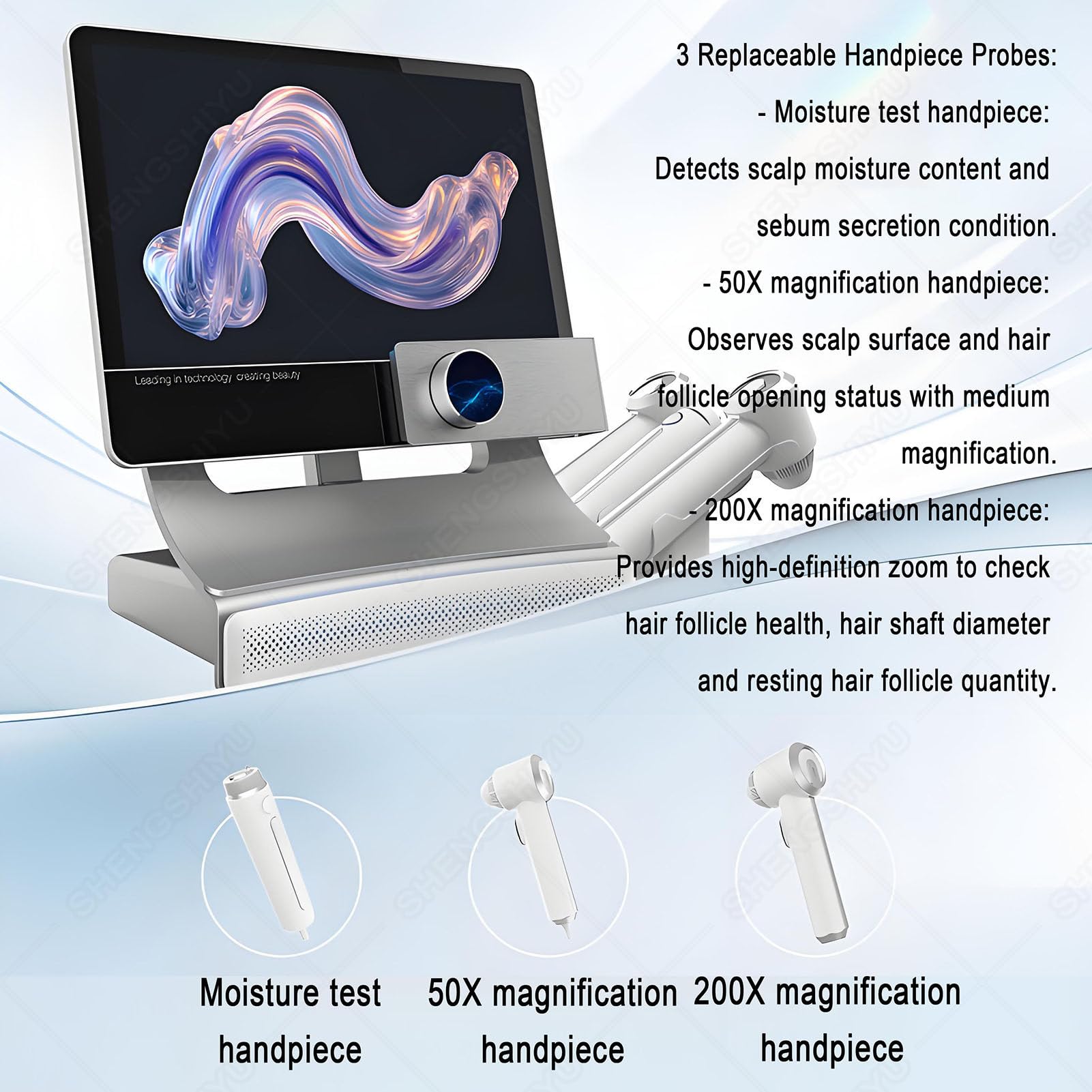 Tricocamera Capelli Professionale,Skin Diagnosis Hair Analyzer,Schermo Touch HD 15,6 Pollici,3 Sonde Sostituibili,Imaging a 4 Spettri,13 Indicatori di Rilevamento,4 modalità di Analisi