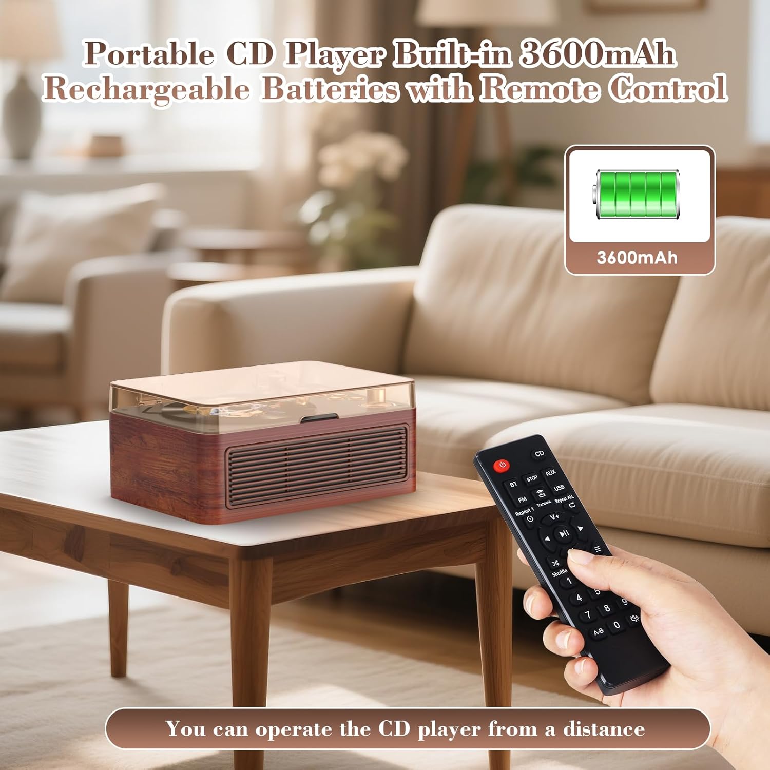 Gueray Portable CD Player with Speaker Retro Wood, 3600 mAh Nostalgic CD Music Player Bluetooth for Home with FM Radio Remote Support USB & AUX Playback, Vintage Gift for Men Women Birthday Christmas