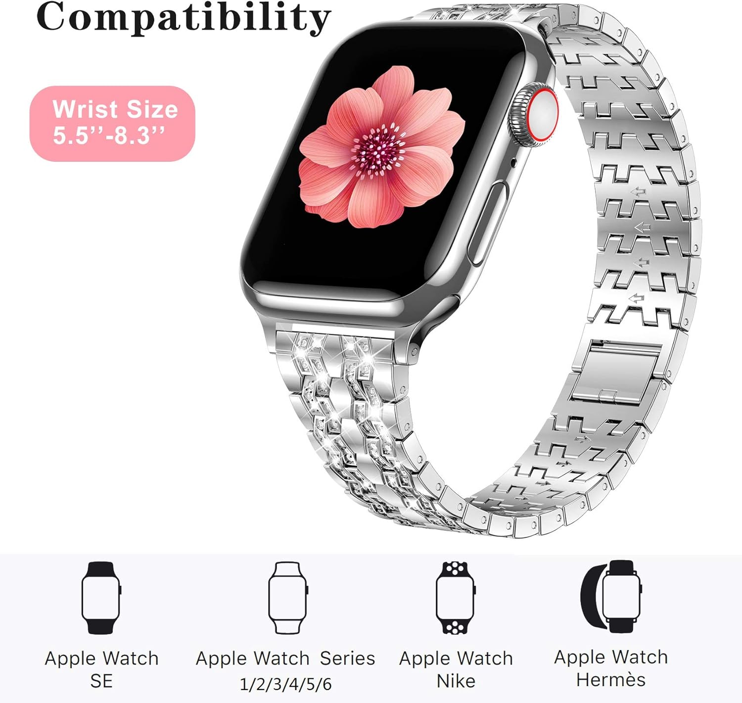 Fitlink Apple Watch Bands Compatible with Apple Watch 38/40/41/42/44/45mm Series 7 Series 6, Dressy Bling Metal Adjustable Apple Watch Bands for Apple Watch 7/6/5/4/3/2/1/SE
