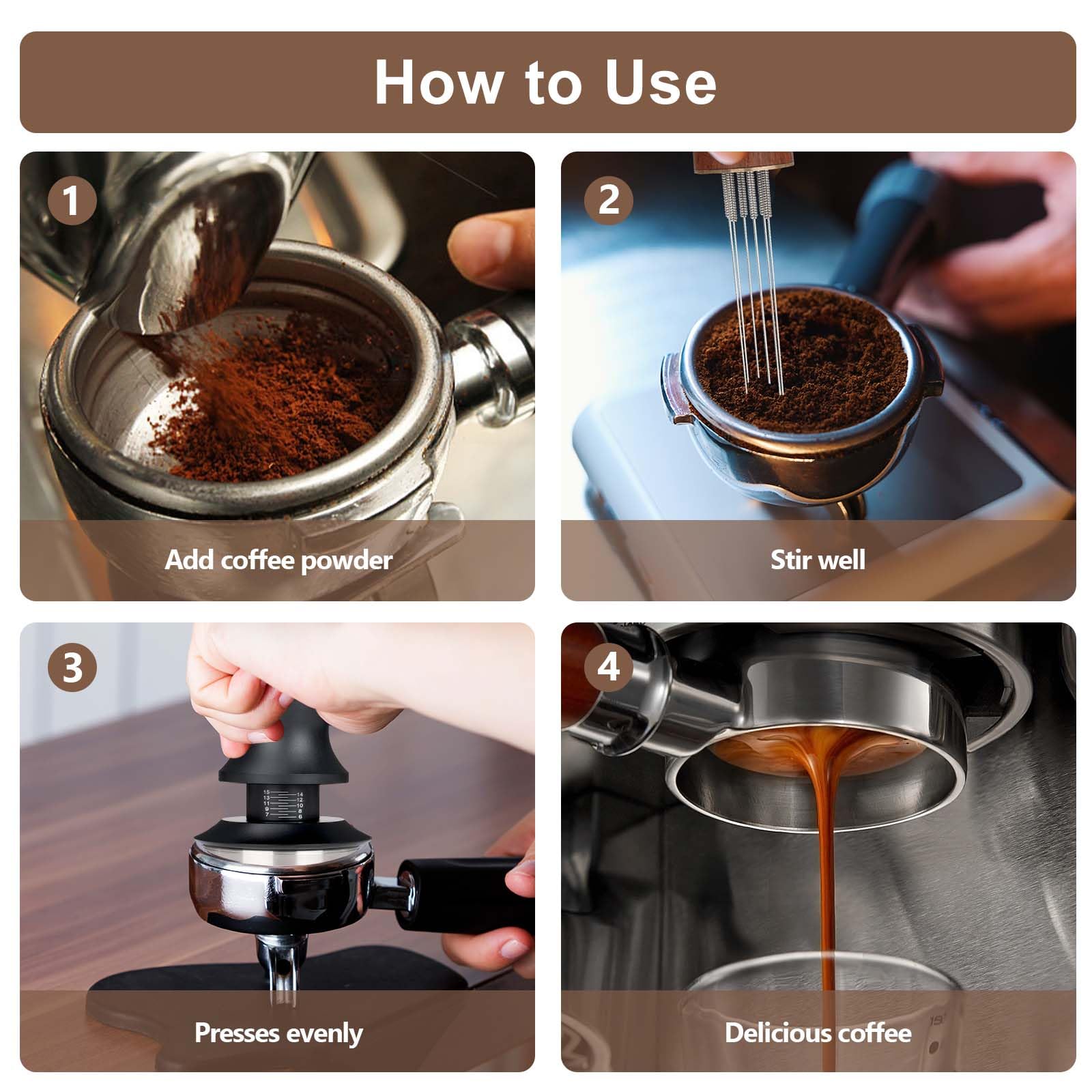 Zestaw Espresso 51 mm 3 w 1, tamper 51 mm z drewnianym uchwytem | Kompletny zestaw: Tamper 51mm, WDT, silikonowa mata do domowej kawy