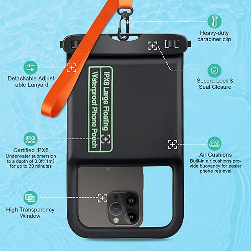 Miniatura 4 de SUPFINE Bolsa flotante impermeable para teléfono, 2 unidades Funda grande impermeable para teléfono, bolsas secas universales para iPhone 14 Pro