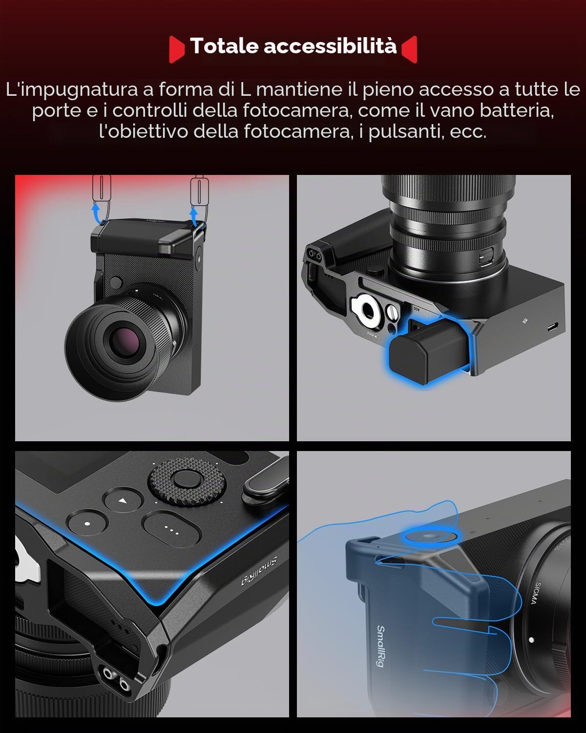 SMALLRIG Staffa L Sigma BF Argento Manico QR-5390