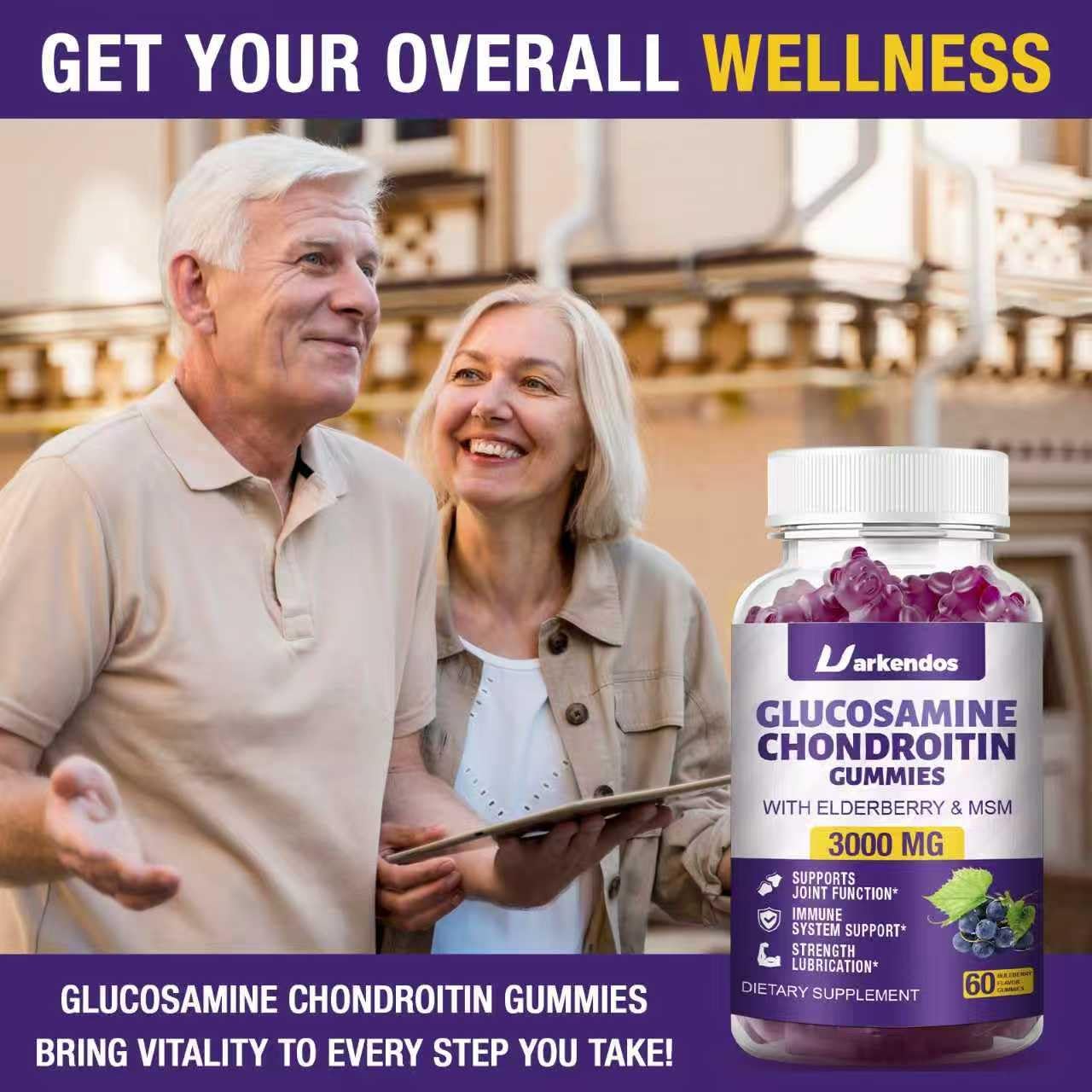 2 Packs 3000MG Glucosamine Chondroitin Gummies with MSM & Elderberry Extra Strength - Joint Support, Antioxidant Immune Support Supplement for Adults, Men & Women - 120 Blueberry Gummies - Image 7