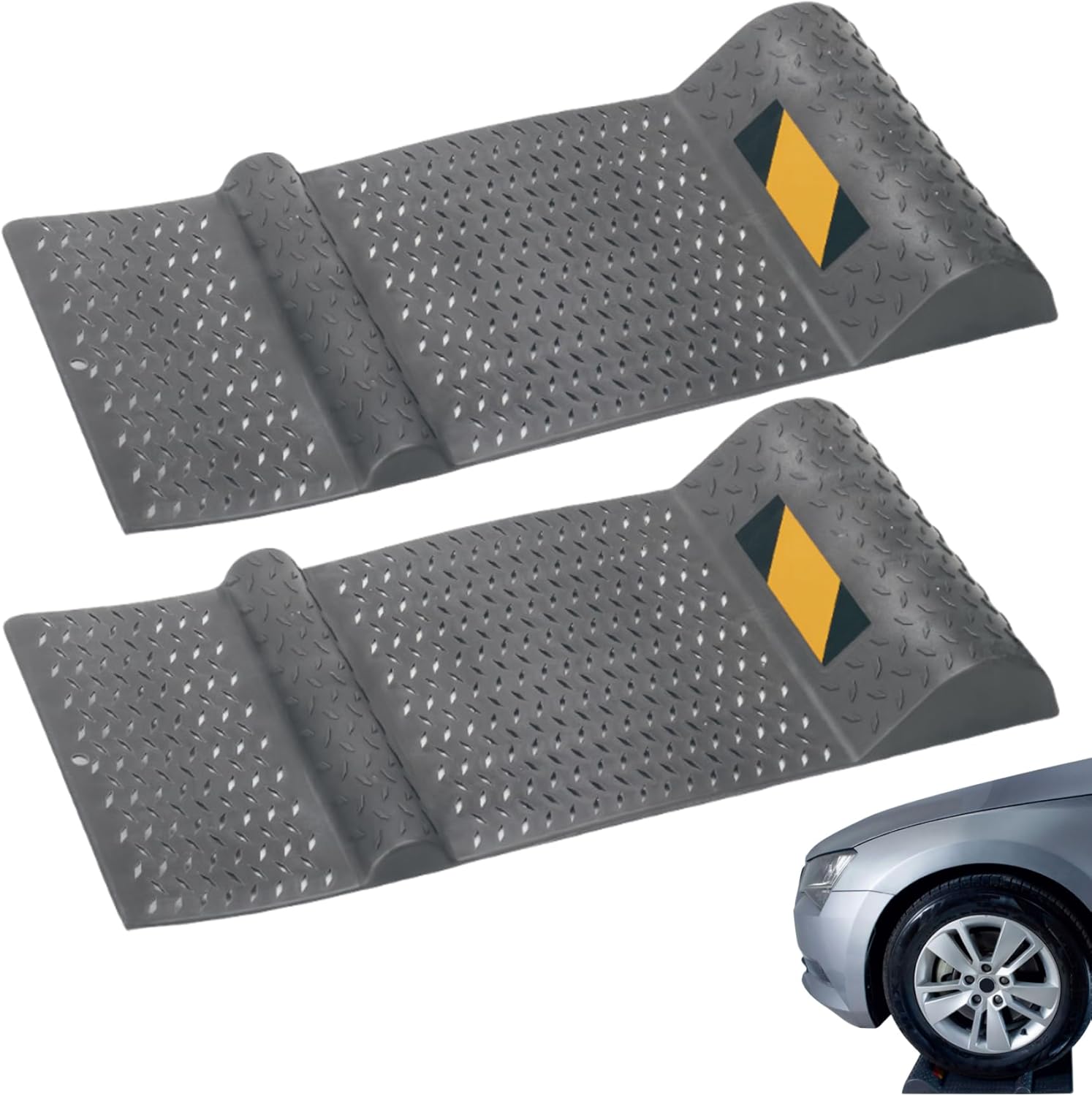 2Pcs Garage Parking Mat Non-Slip Reinforced PP Garage Parking Aid 21x10x2 Inch Dark Grey Wheel Stopper for Most Vehicles Car