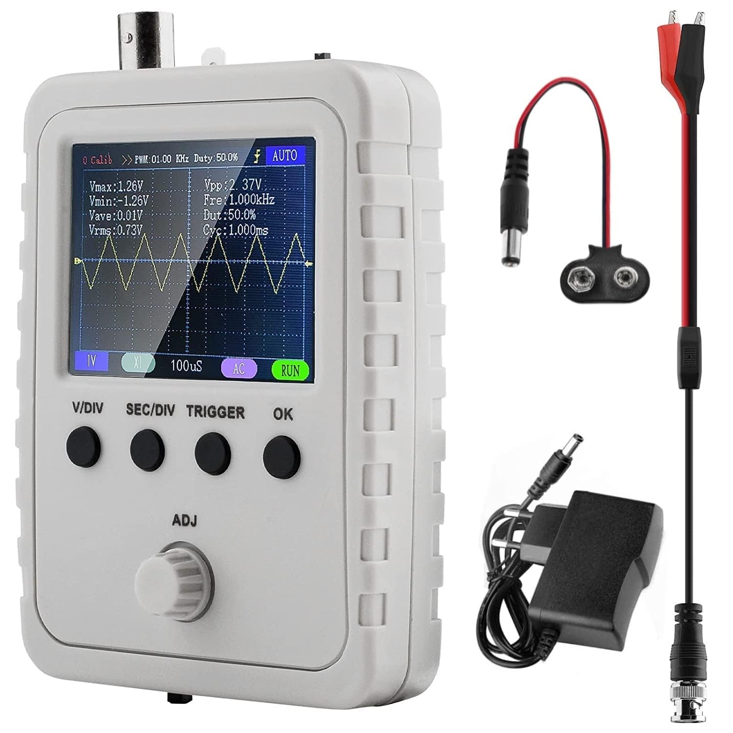 Digital Oscilloscope Kit,Aideepen Handheld oscilloscopes with DC/AC Power Supply and BNC-Clip Cable Probe