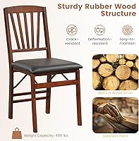 Vista 4 de Giantex Juego de 2 sillas de comedor plegables, sillas de cocina de madera plegables con asiento acolchado, estructura de madera maciza, carga